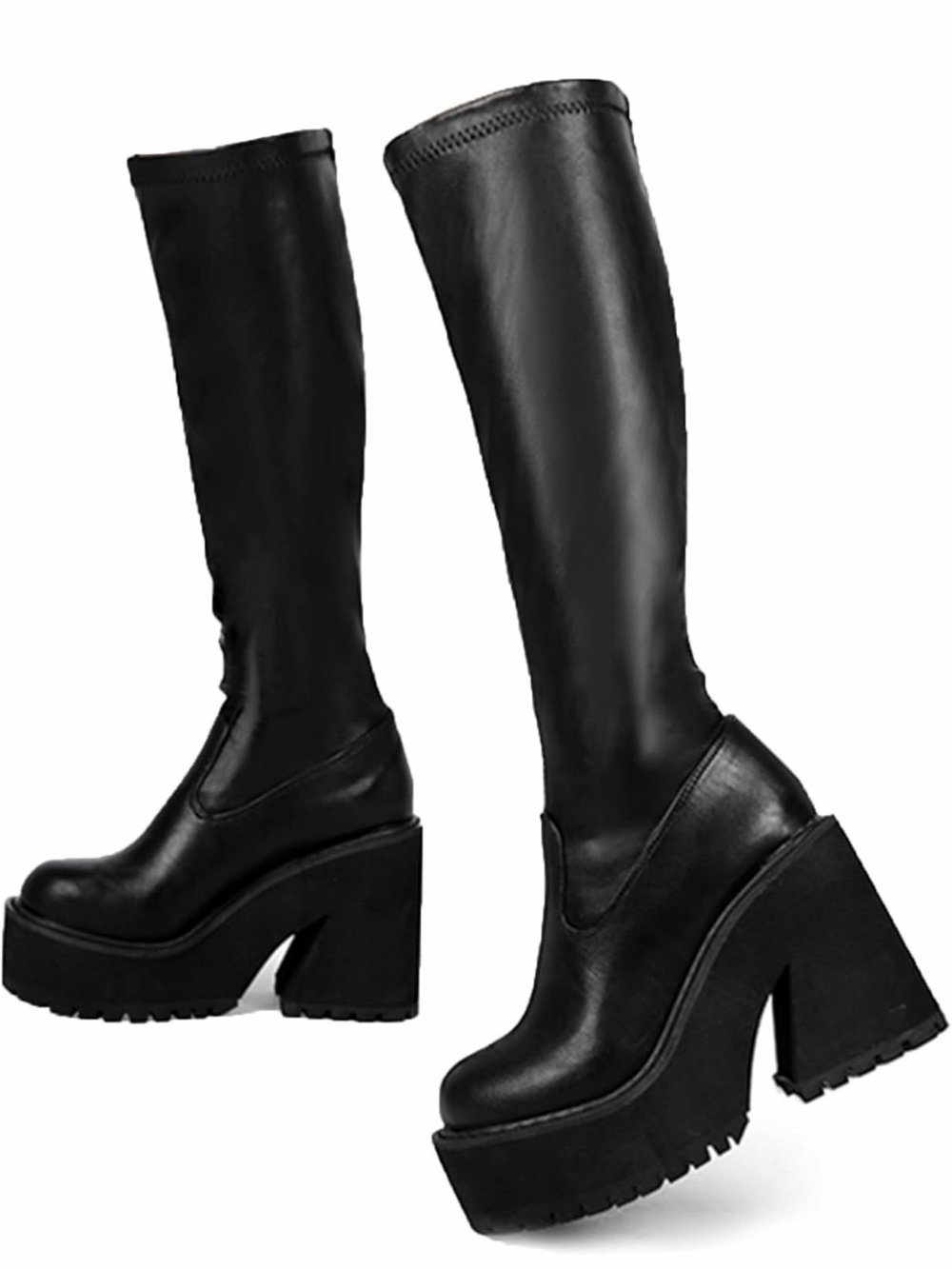 Women's Black Platform Knee-High Boots